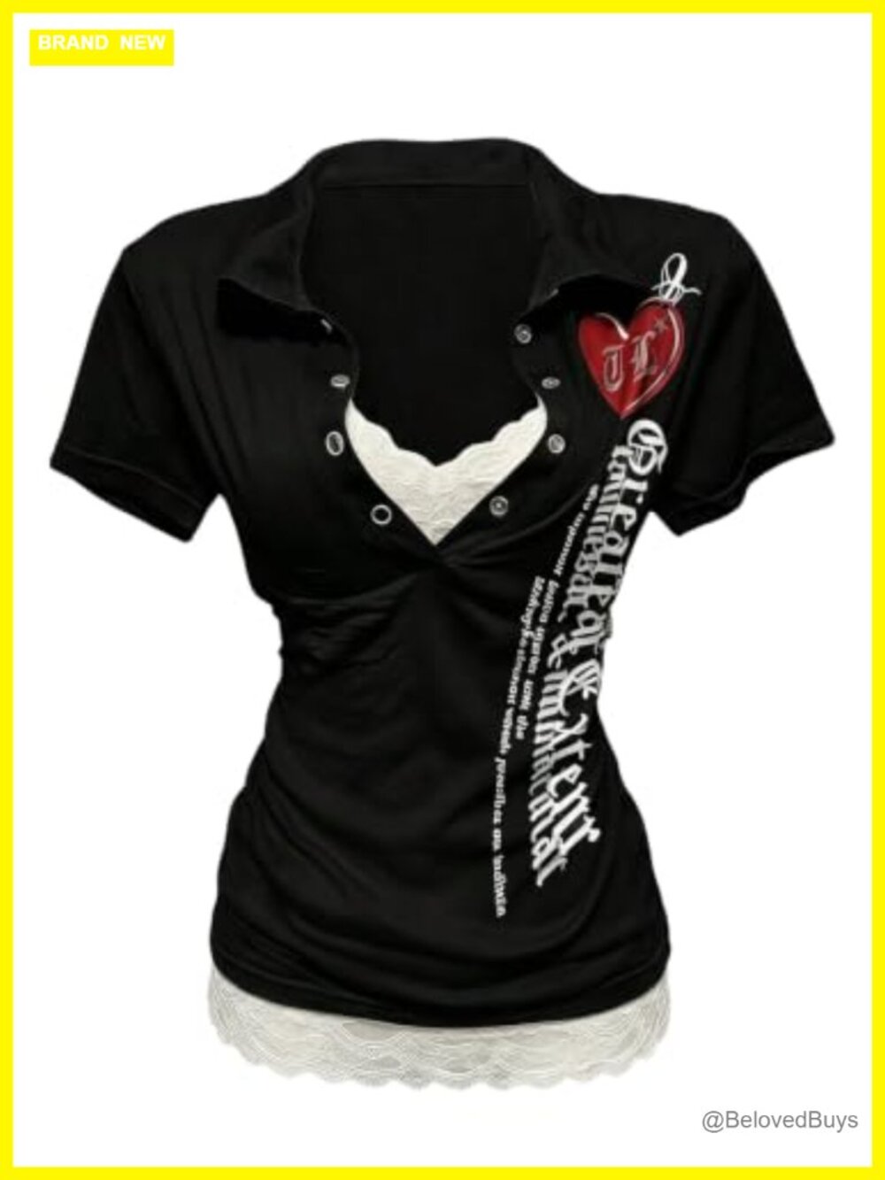 Women's Y2K Graphic Collared Button Short Sleeve Slim Fit Tee
